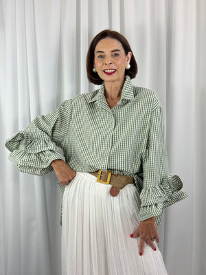 Portofino gingham Shirt in light sage - Bond Street Store