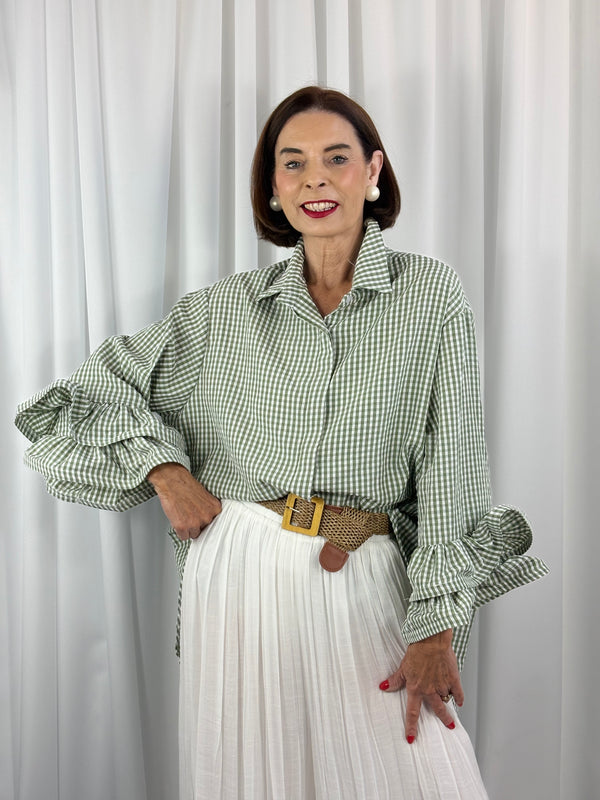 Portofino gingham Shirt in light sage - Bond Street Store