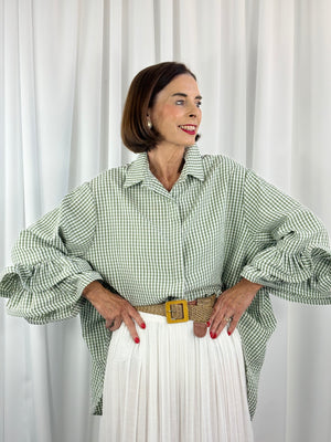 Portofino gingham Shirt in light sage - Bond Street Store