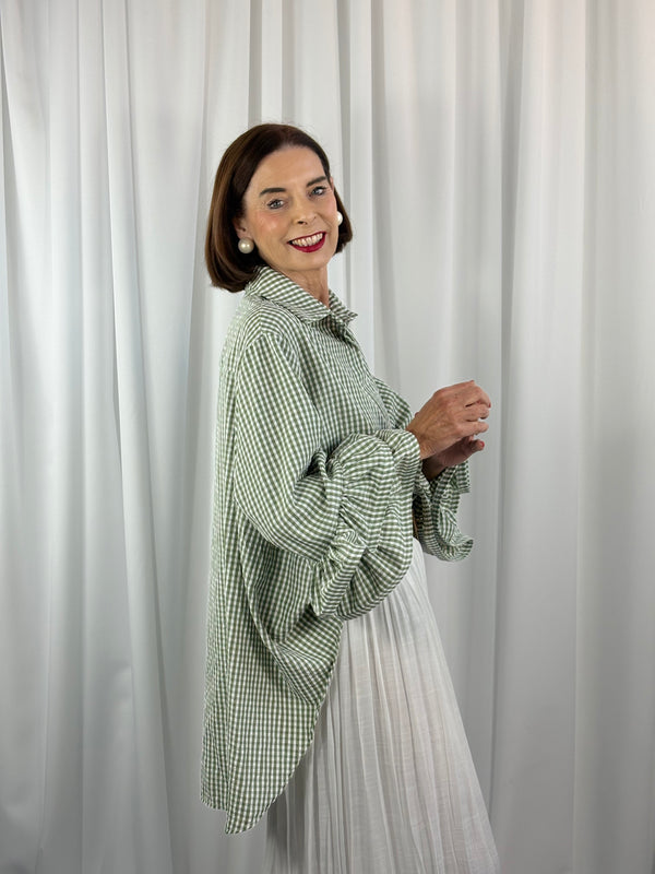 Portofino gingham Shirt in light sage - Bond Street Store