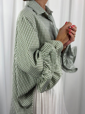 Portofino gingham Shirt in light sage - Bond Street Store