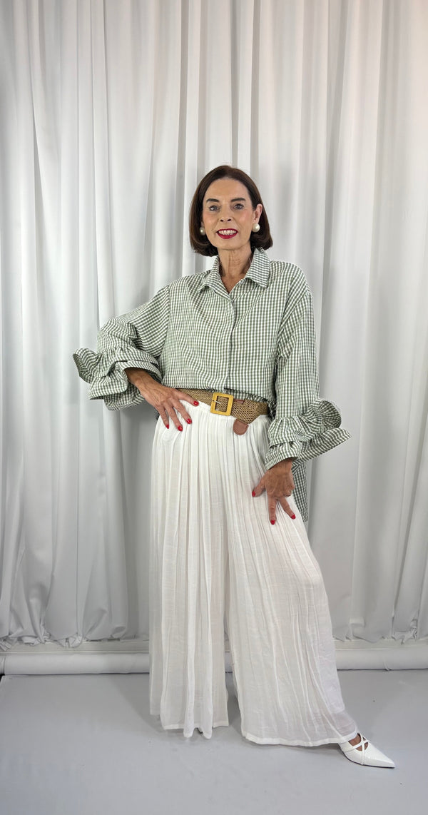 Portofino gingham Shirt in light sage - Bond Street Store