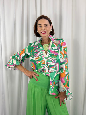 Sylvia shirt in apple green and multi - Bond Street Store