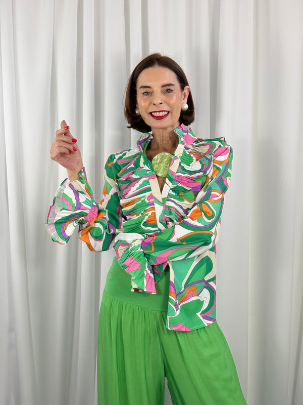 Sylvia shirt in apple green and multi - Bond Street Store
