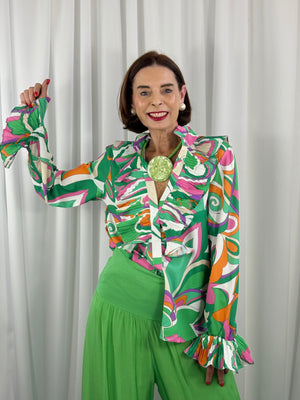 Sylvia shirt in apple green and multi - Bond Street Store