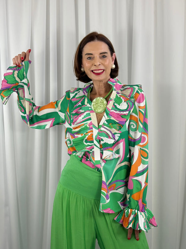 Sylvia shirt in apple green and multi - Bond Street Store