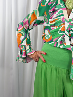 Sylvia shirt in apple green and multi - Bond Street Store