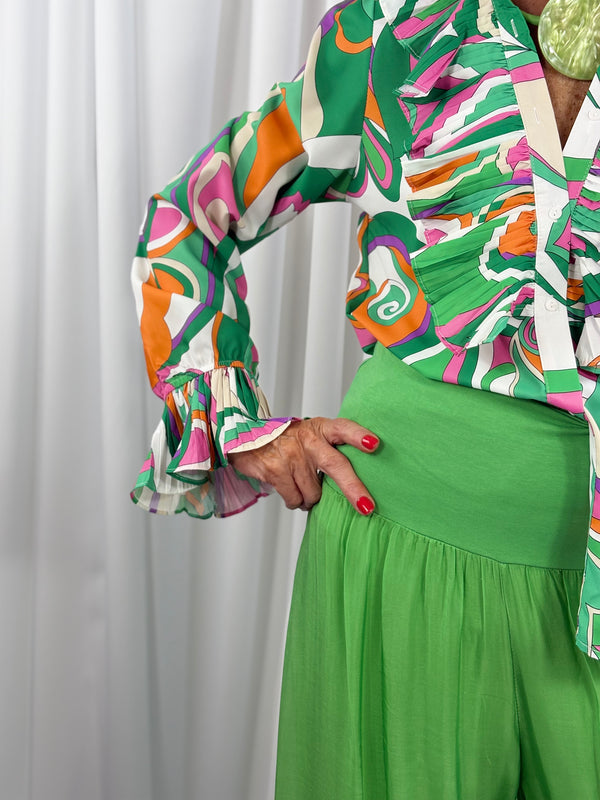Sylvia shirt in apple green and multi - Bond Street Store