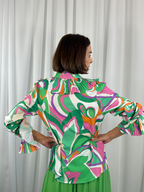 Sylvia shirt in apple green and multi - Bond Street Store