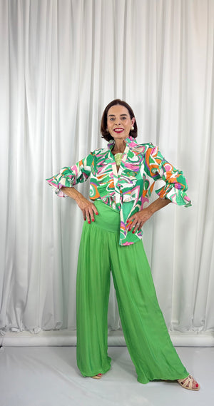 Dune silky palazzo trousers in apple green - Bond Street Store