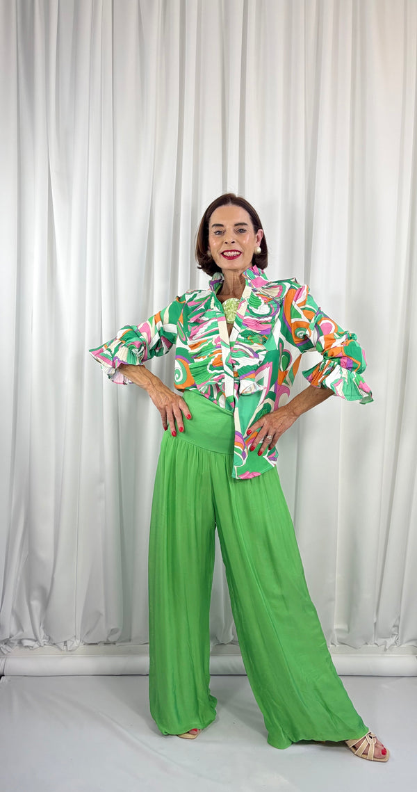 Dune silky palazzo trousers in apple green - Bond Street Store