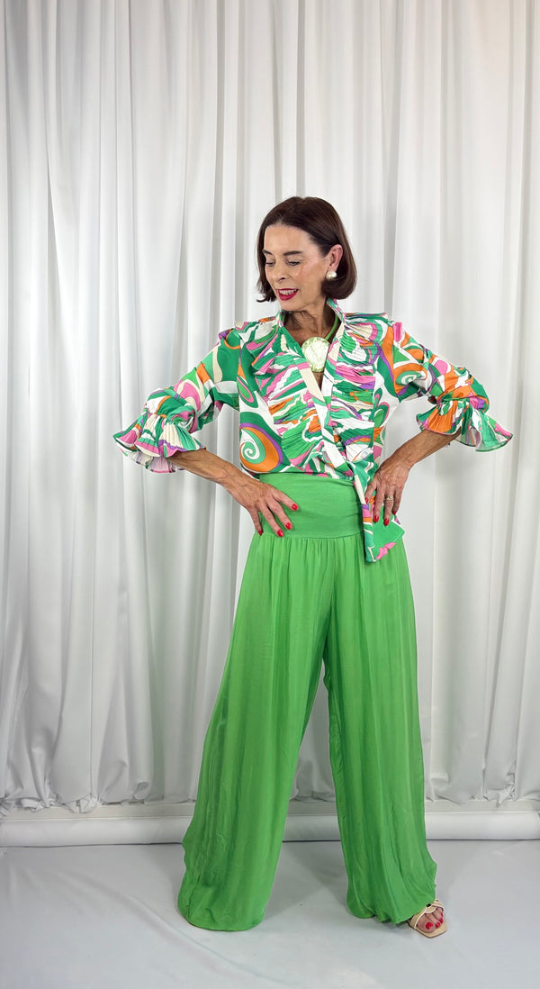 Dune silky palazzo trousers in apple green - Bond Street Store