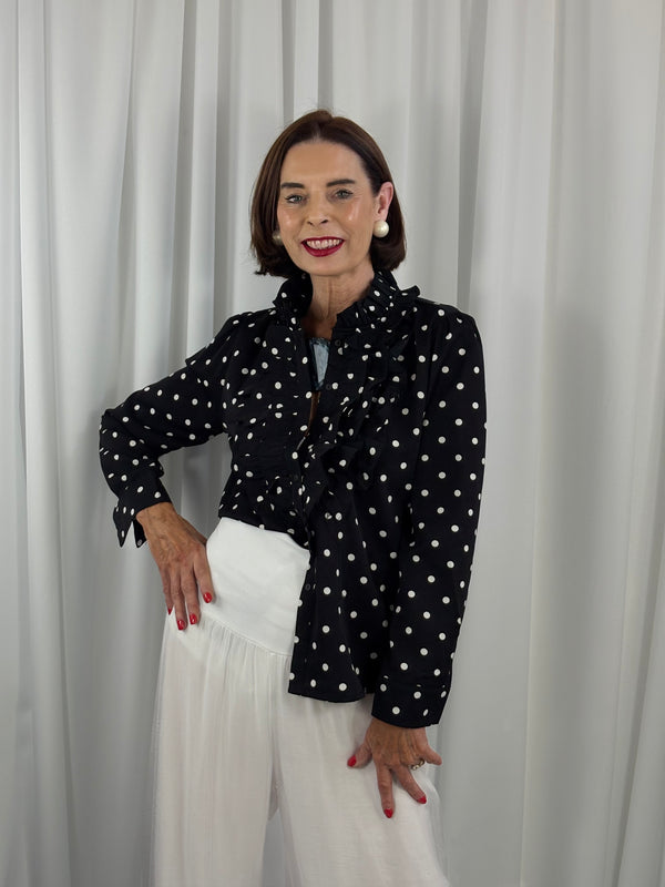 Tuscany Shirt in black with white polka dots - Bond Street Store