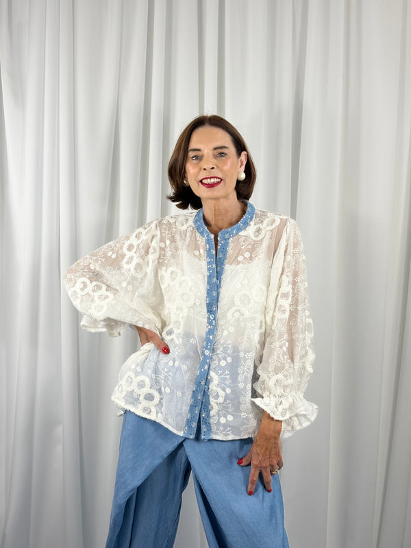 Morgan Lace waterfall top in white - Bond Street Store