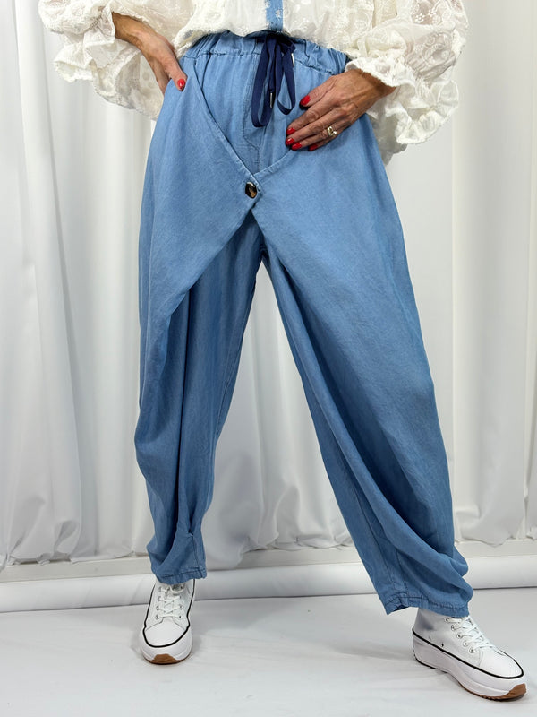 morgan chambray trouser in denim blue - Bond Street Store