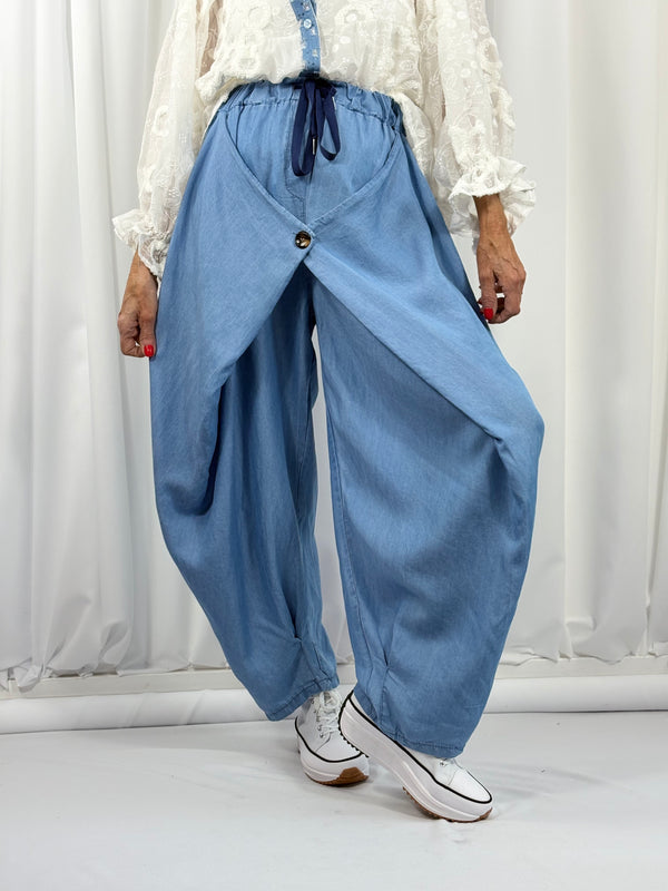 morgan chambray trouser in denim blue - Bond Street Store