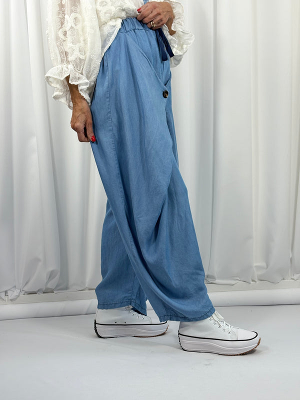 morgan chambray trouser in denim blue - Bond Street Store