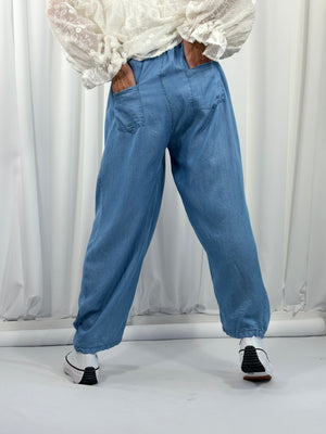 morgan chambray trouser in denim blue - Bond Street Store