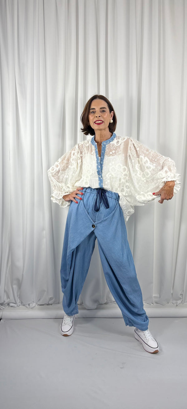 morgan chambray trouser in denim blue - Bond Street Store