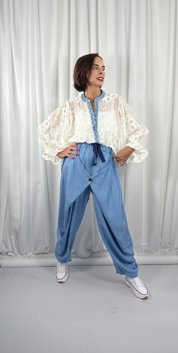 morgan chambray trouser in denim blue - Bond Street Store