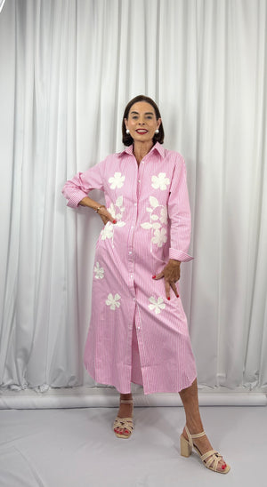 Tabitha fine pin stripe dress in baby pink