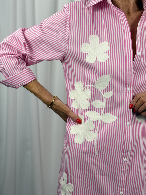 Tabitha fine pin stripe dress in baby pink