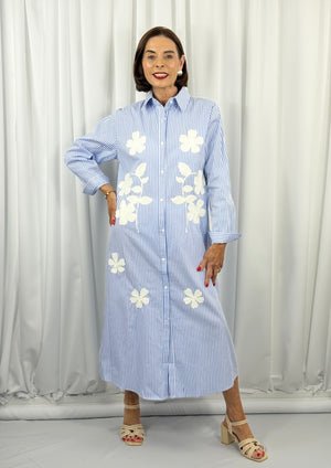 Tabitha fine pin stripe dress in baby blue