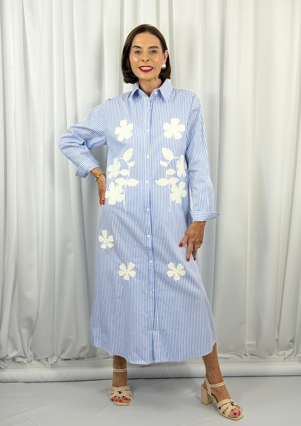 Tabitha fine pin stripe dress in baby blue