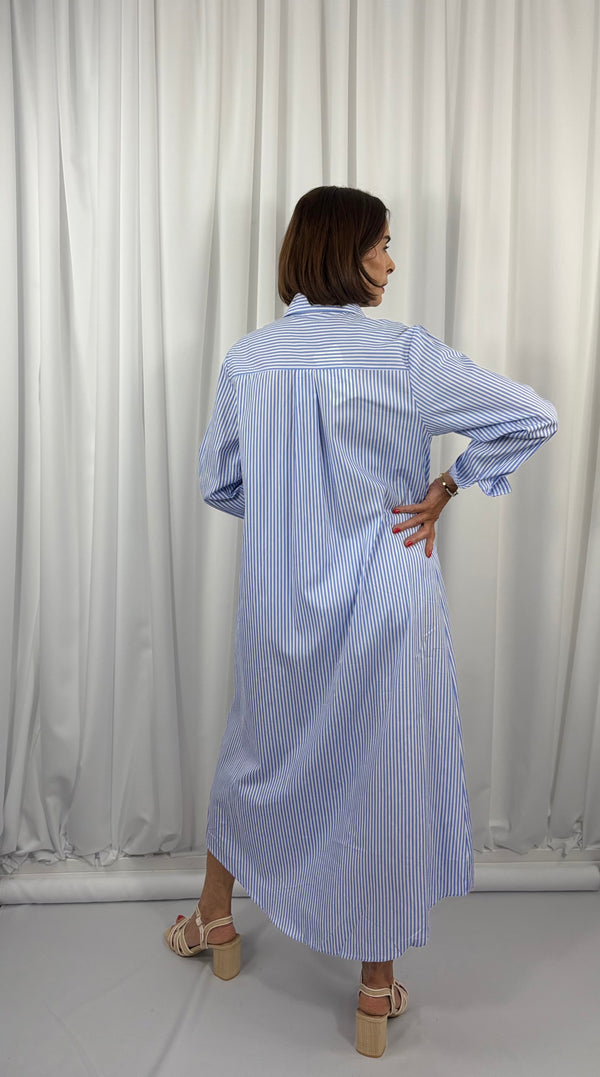 Tabitha fine pin stripe dress in baby blue