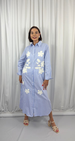 Tabitha fine pin stripe dress in baby blue