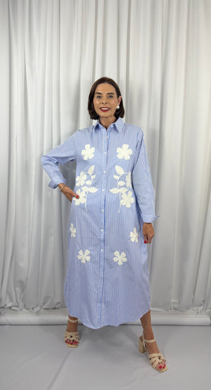 Tabitha fine pin stripe dress in baby blue