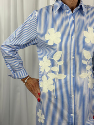 Tabitha fine pin stripe dress in baby blue