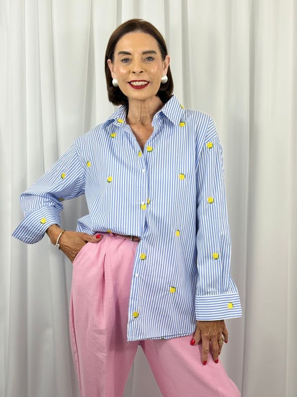 lemon shallow fine pin stripe shirt in baby blue