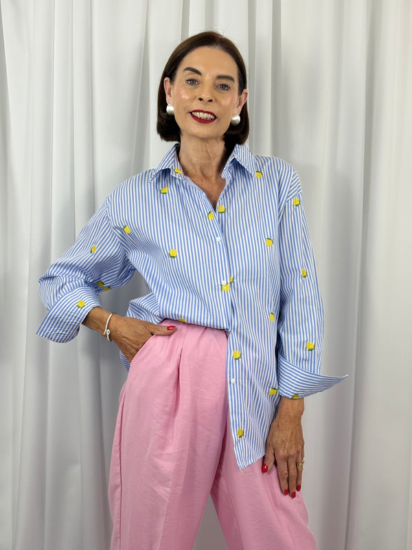 lemon shallow fine pin stripe shirt in baby blue