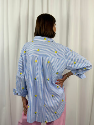 lemon shallow fine pin stripe shirt in baby blue