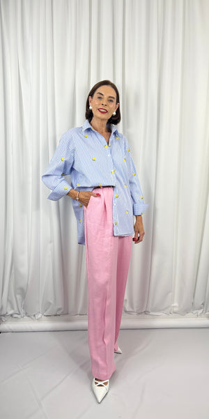 lemon shallow fine pin stripe shirt in baby blue