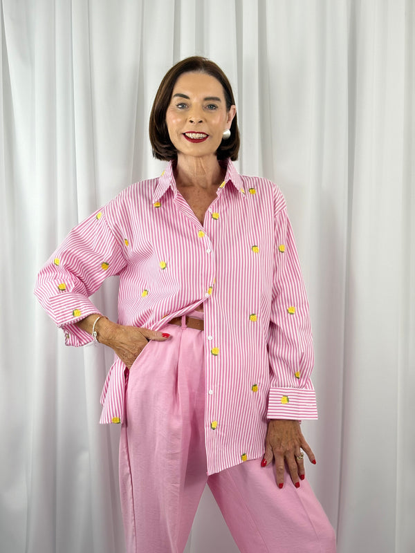 lemon shallow fine pin stripe shirt in baby pink