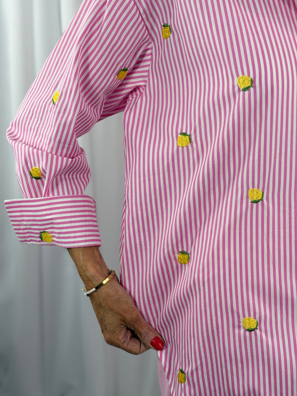 lemon shallow fine pin stripe shirt in baby pink