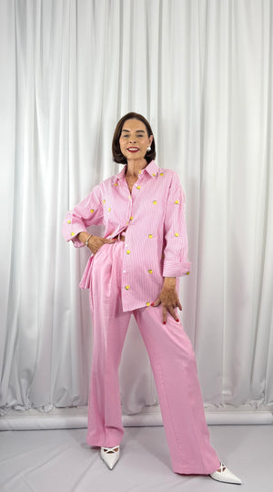 lemon shallow fine pin stripe shirt in baby pink