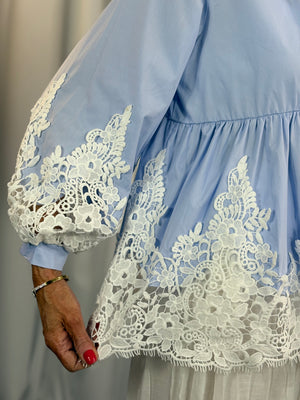 ebony shirt  crochet top in baby blue