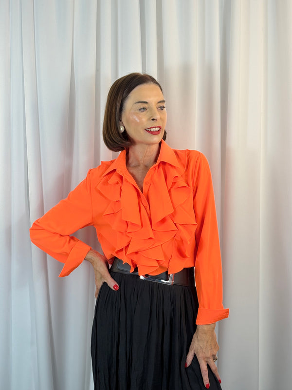 Jamara Ruffle shirt in vibrant orange - Bond Street Store