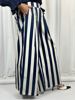 Fiorentina Palazzo trousers in rich navy and beige - Bond Street Store