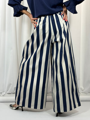 Fiorentina Palazzo trousers in rich navy and beige - Bond Street Store