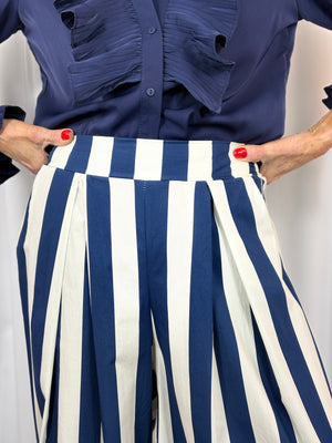 Fiorentina Palazzo trousers in rich navy and beige - Bond Street Store