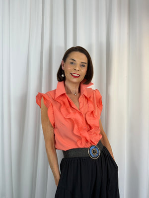 Sylvia cap sleeves shirt in coral