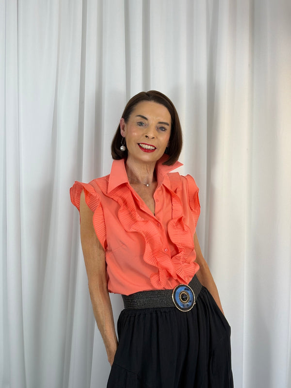 Sylvia cap sleeves shirt in coral