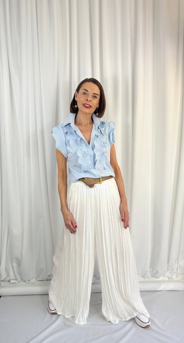 Sylvia cap sleeves shirt in Baby blue