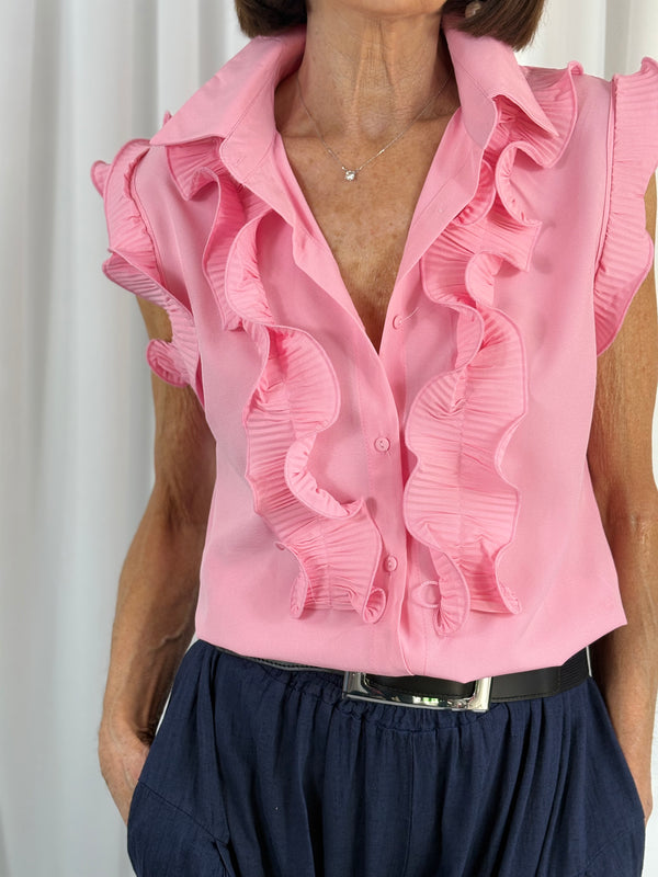 Sylvia cap sleeves shirt in Baby pink