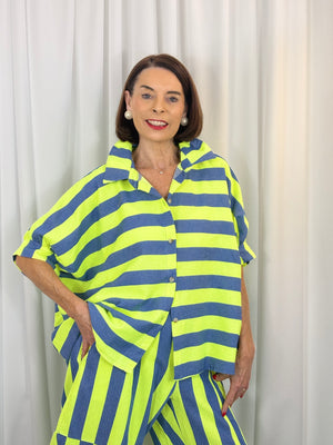 Alexandra suit in denim blue and lime