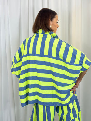 Alexandra suit in denim blue and lime